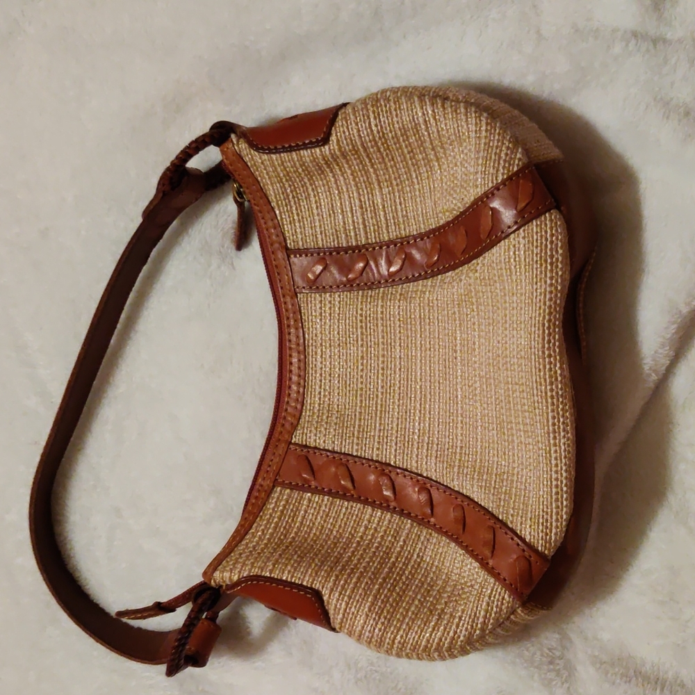 Fossil vintage weaved straw purse satchel pocketbook genuine leather vintage
